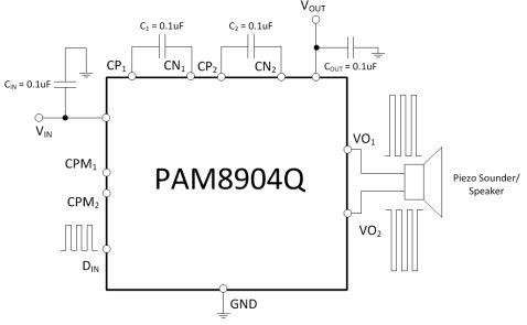 Application Circuit Diagram - Diodes Incorporated PAM8904/PAM8904Q Piezo Driver